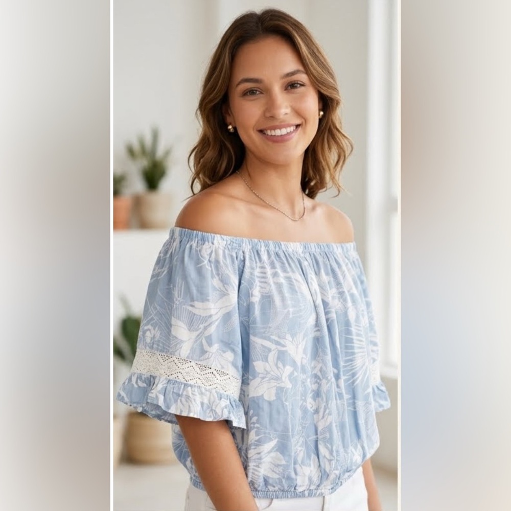 NWT Surf Gypsy Bohemian Crochet Off-The-Shoulder Floral Top